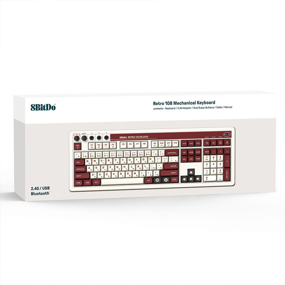 8BitDo Retro 108 Mechanical Keyboard, 108 Keys, Hot-swappable PCB, 3 Modes Connection, Wireless Gaming Keyboard for Windows & Android - Red