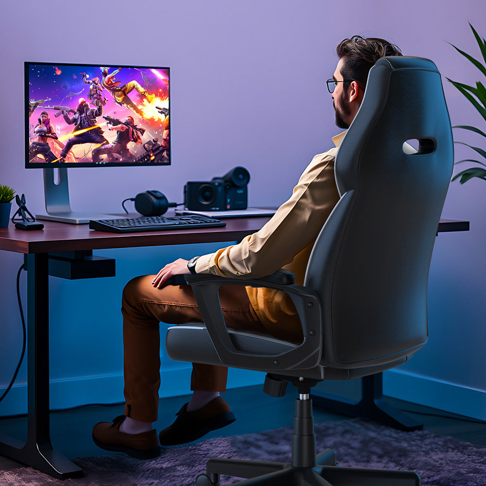 ACGAM CG-5354 Gaming Office Chair XL Version, Ergonomic Design, Flexible Tilting Tension and Height, Superior PVC Leather, Sleek Padded Armrests, 360° Smooth Swivel
