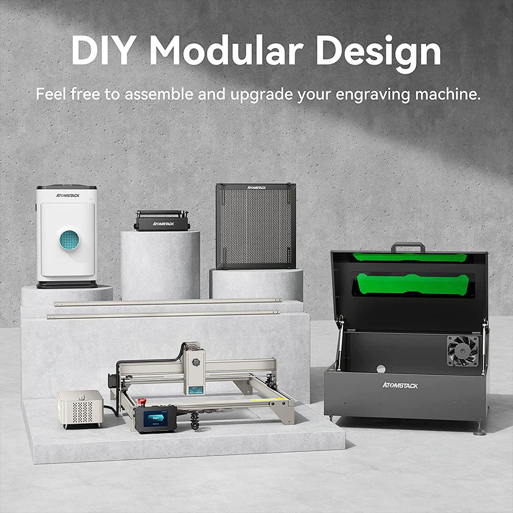 ATOMSTACK S20 Pro 20W Laser Engraver Cutter with Air Assist Kits, Focus-Free, Quad-core Diode Laser, 0.08 x 0.1mm Compressed Spot, Offline Engraving, 400x400mm