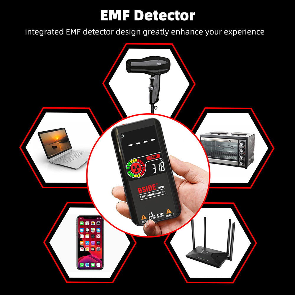 BSIDE S20 Electromagnetic Radiation Detector, Intelligent Multimeter, Color Screen, 9999 Counts, Auto Range, High precision Meter Radiation Monitor
