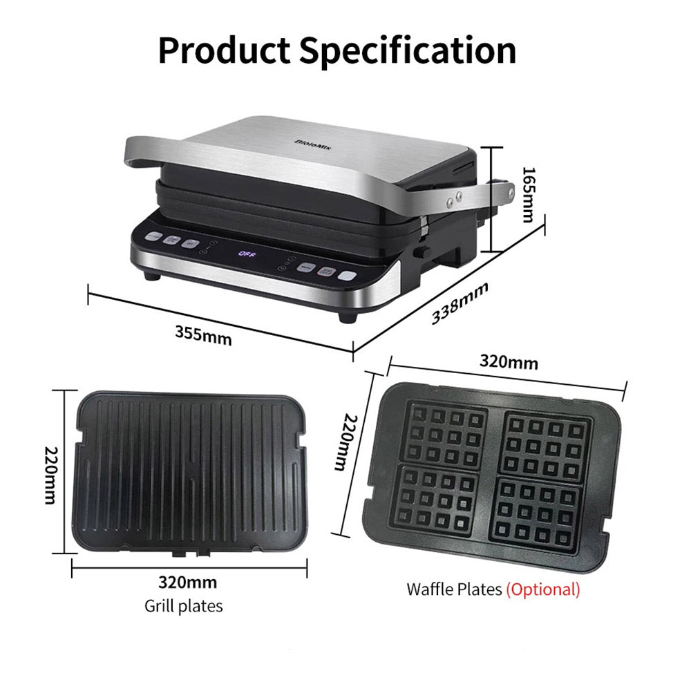 BioloMix BCG02D 2000W Electric Contact Grill, Removable/Reversible & Non-stick Plates, Smokeless, LCD Display & Digital Control, Opens 180 Degree
