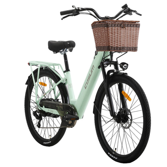 CYSUM X-city Electric Bike, 250W Motor, 48V 10.4Ah Battery, 26*1.95 inch Tires, 25km/h Max Speed, 80km Range, Mechanical Disc Brake, Shimano 7-speed, LCD Display - Green