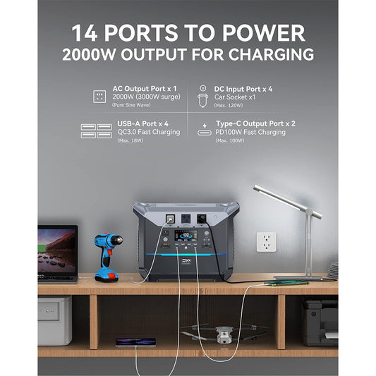 DaranEner NEO2000 Portable Power Station, 2073.6Wh LiFePO4 Battery Solar Generator, 2000W AC Output, 1.8 Hours Full Charge, 14 Ports, Wireless Charging, for Outdoors Camping, Travel, RV, Home Emergency