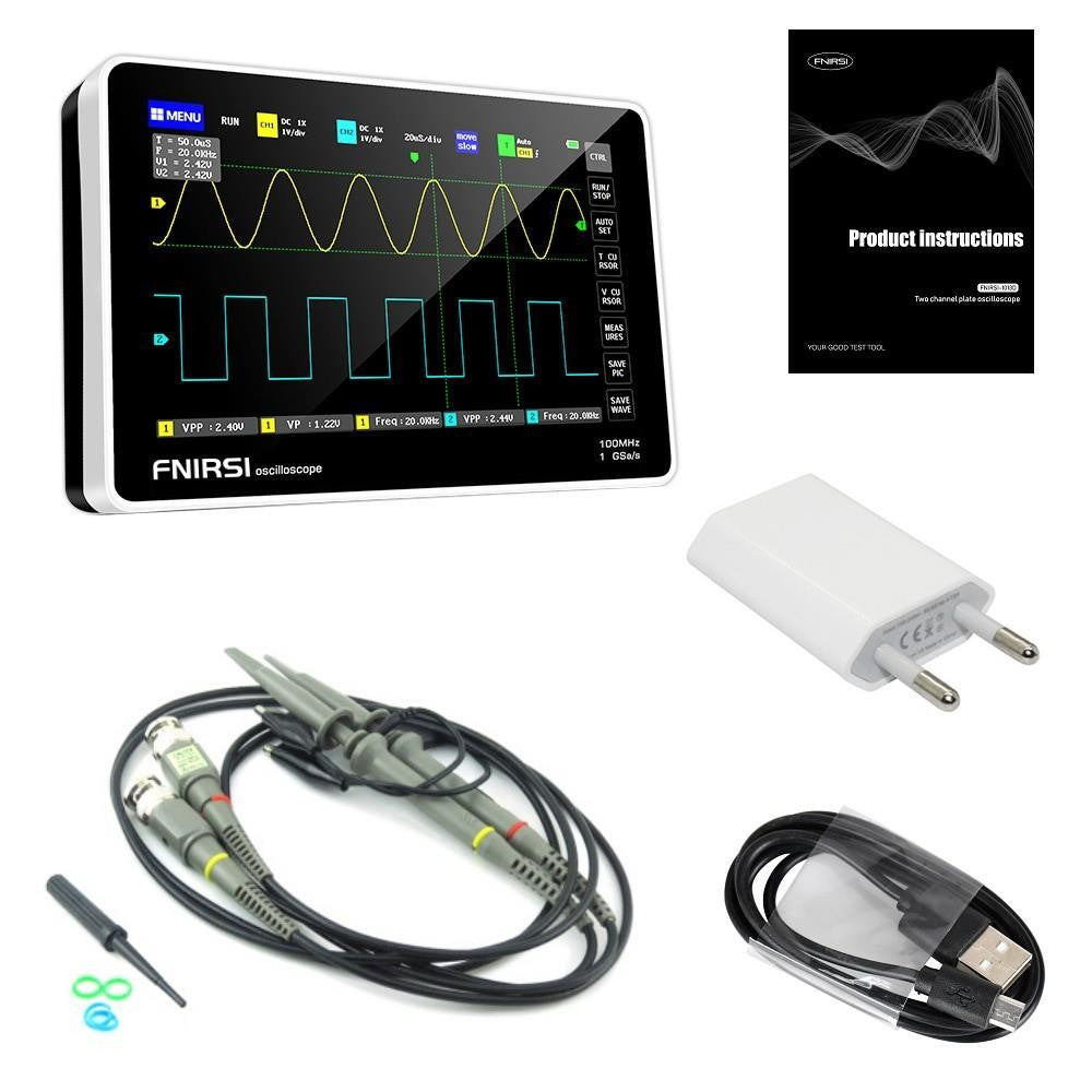FNIRSI 1013D 7inch Tablet Oscilloscope, 2 Channels, 100MHz Bandwidth, 1GSa/s Sampling - US Plug