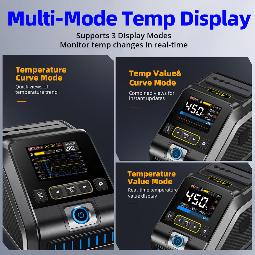FNIRSI DWS-200 F210 Standard 200W Digital Soldering Iron Station Kit, with 1 Iron Tip and 2 Helping Hands, Temp Value & Curve Mode, 3 Temperature Storage, Full-Color Display
