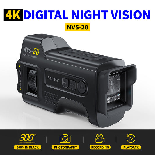 FNIRSI NVS-20 4K Digital Night Vision Monocular, 1.54inch IPS Screen, 6X Max Digital Zoom, 850nm Infrared Light, 7-level Adjustable IR - Black