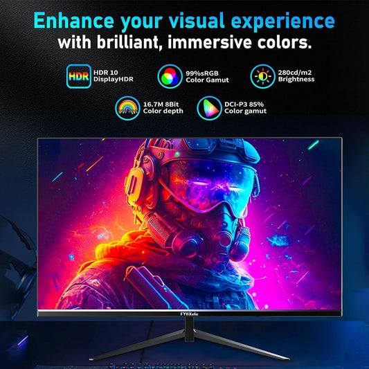 FYHXele FY24FHR 24 inch Gaming Monitor, 1920*1080 16:9 IPS Screen, 180Hz Refresh Rate, 1ms (MPRT) Response Time, 99% sRGB, AMD FreeSync & Adaptive-Sync, HDR10, 178° Viewing Angle, 75*75mm VESA Mountable