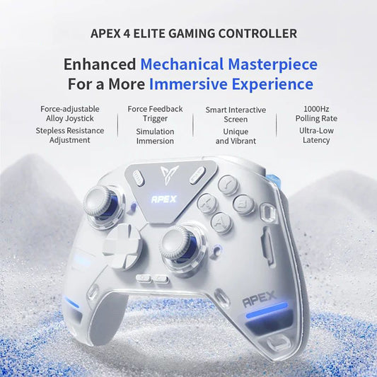 Flydigi APEX 4 Gaming Controller, Force Feedback Trigger, Force-adjustable Alloy Joystick, 1000Hz Polling Rate, LCD Display, Compatible with PC, NS, TV, Android & Laptop
