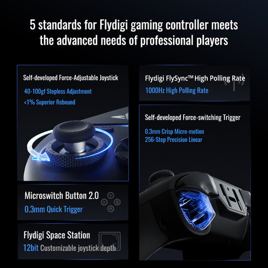 Flydigi Vader 4 Pro Gaming Controller, Force Adjustment Lever Joystick, Hall & Micro 2-in-1 Triggers, 1000Hz Polling Rate, Compatible with PC, NS, TV, Android & Laptop