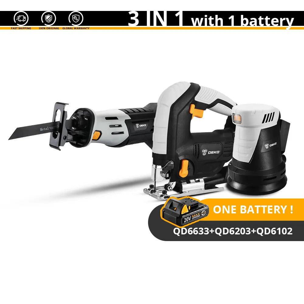 DEKO 20V Cordless Reciprocating Saw Adjustable Speed with Battery and 4 Pieces Blades Power Tools