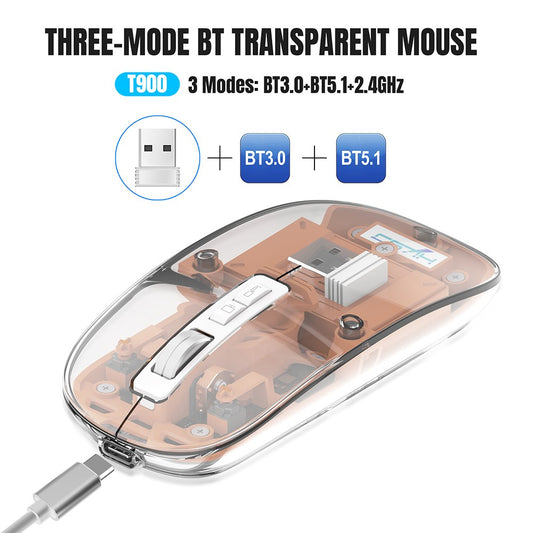 HXSJ T900 2.4G & Bluetooth Wireless Mouse 800-2400 DPI Adjustable RGB Light Mute Click - Pink