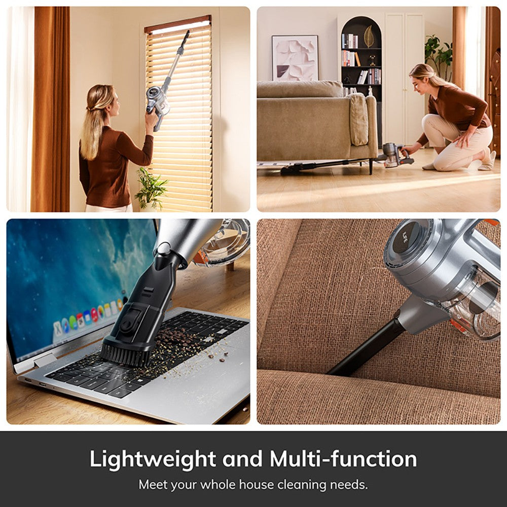 ILIFE H80 Cordless Vacuum Cleaner, 20KPa Suction, 35min Max Run Time, with LED Lights, 5-stage Filtration, 0.55L Dust Cup, Telescopic Pipe, Gray