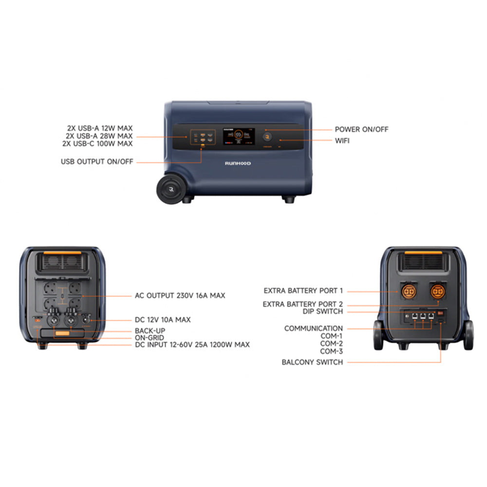 RUNHOOD F2400 Portable Power Station, 2400W 2400Wh LiFePO4 Battery, 4800W Peak Power, Outdoor Generator, Balcony Power Storage System