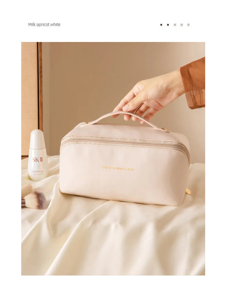 Bolsa de almacenamiento de almohada de gran capacidad, de cuero PU impermeable, bolsa de maquillaje portátil, para viajes y viajes de negocios.