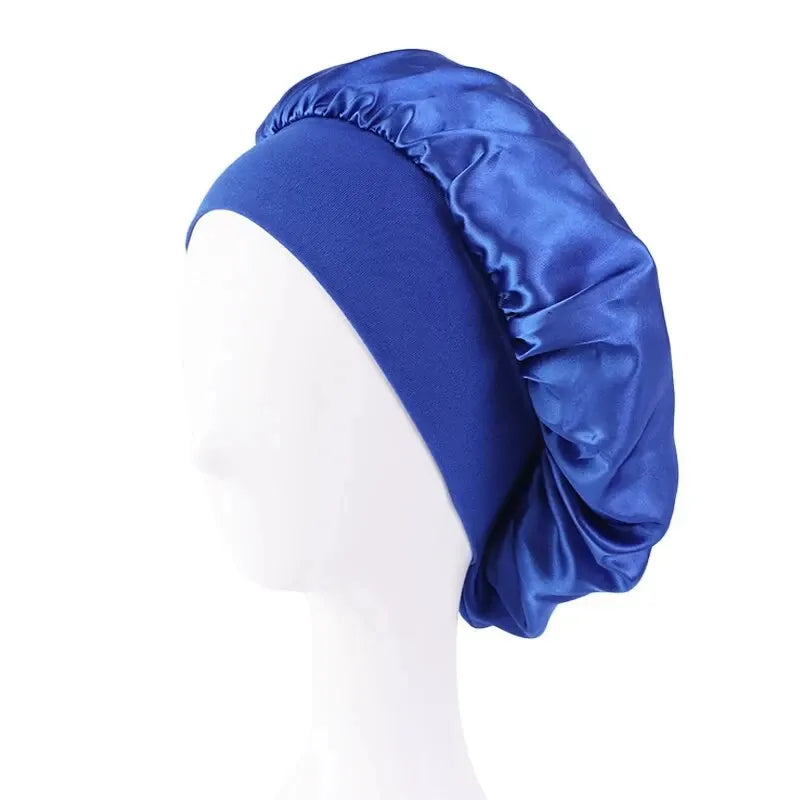 Nuevo gorro de dormir de ala ancha de satén liso para mujer, unisex, con banda elástica, para el cuidado del cabello, para la noche