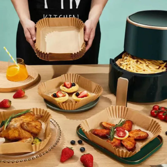 50 absorbentes de grasa para freidoras de aire, ideales para hornear en el hogar, con almohadillas de papel de silicona gruesas.