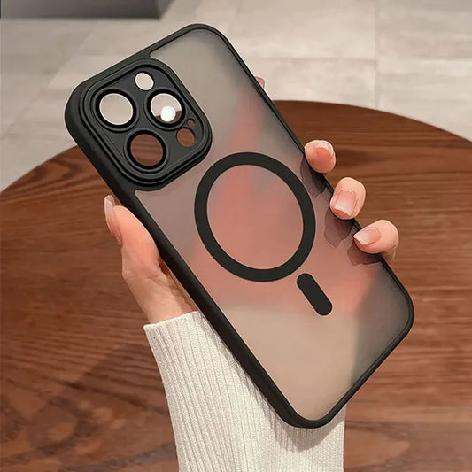 Funda magnética de lujo con carga inalámbrica Magsafe para iPhone 15, 14, 13, 12, 11 Pro Max Plus, armadura translúcida mate, a prueba de golpes
