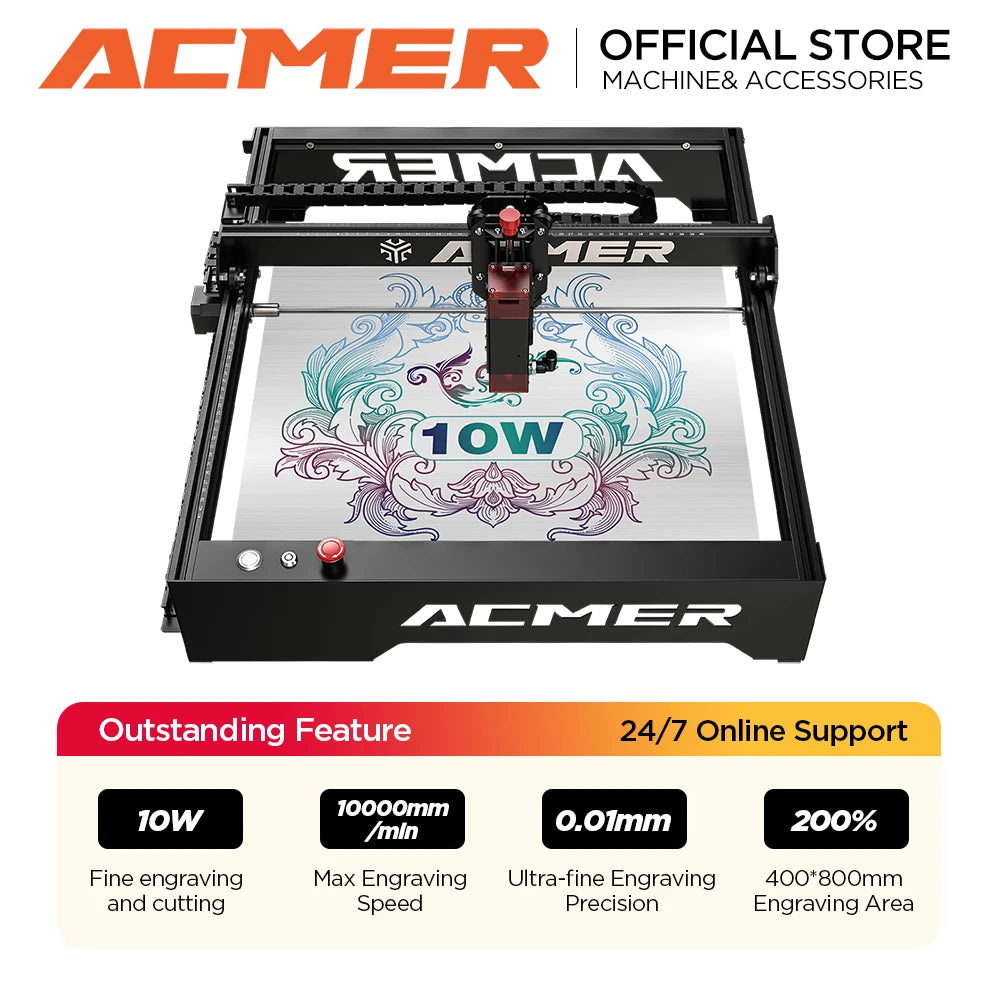 ACMER P1 10W Powerful Laser Engraver Machine With Wifi Control Laser Engraving Cutting Machine for Wood and Metal 400X410mm Size
