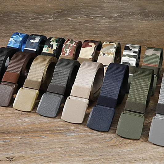 Cinturón táctico para hombre y mujer para viajes al aire libre, hebilla automática de plástico de alta calidad, nuevo cinturón militar de lona de nailon unisex con cinturón largo.