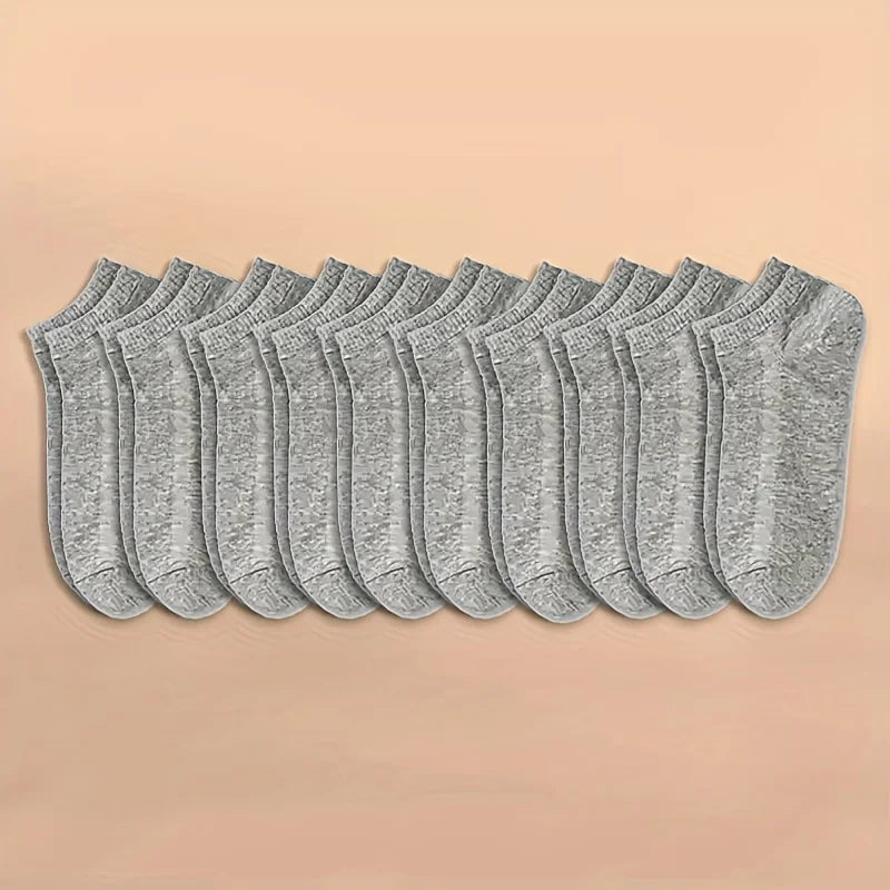 10 pares de calcetines náuticos invisibles de corte bajo para mujer y hombre, de silicona, antideslizantes, de verano, invisibles, hasta el tobillo, de color liso, informales, transpirables.