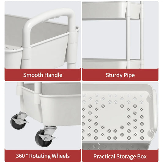 Carrito utilitario con ruedas de 3, 4 y 5 niveles, con ganchos, estante para libros con frenos, fácil de montar para cocina, oficina y baño.