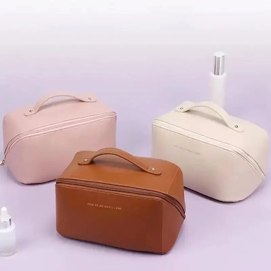 Bolsa de almacenamiento de almohada de gran capacidad, de cuero PU impermeable, bolsa de maquillaje portátil, para viajes y viajes de negocios.