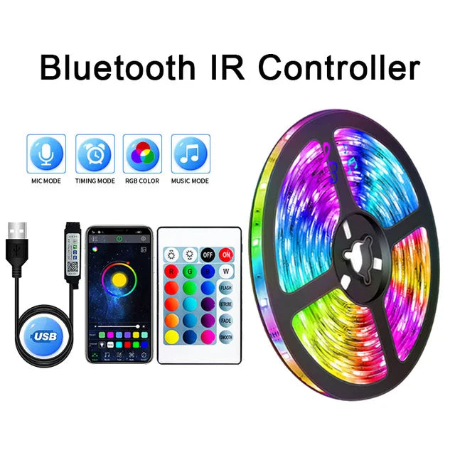LED Strip RGB 5050 WS2812b Bluetooth App Control Chasing Effect Lights Flexible Tape Diode Ribbon TV BackLight Bedroom Decorate