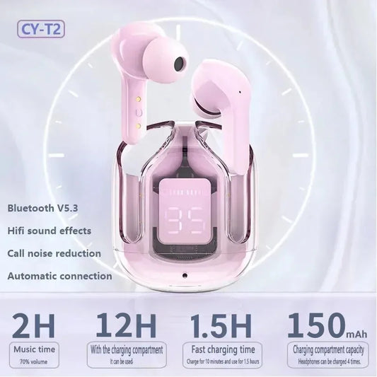 Auriculares inalámbricos Bluetooth T2 originales, transparentes, HIFI, con pantalla digital LED y sonido estéreo para Xiaomi.