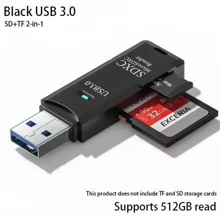 Lector de tarjetas USB 3.0/2.0 de alta velocidad 2 en 1, multifuncional, compatible con tarjetas TF y SD, ordenadores, tabletas, cámaras, portátiles y dispositivos para coche.