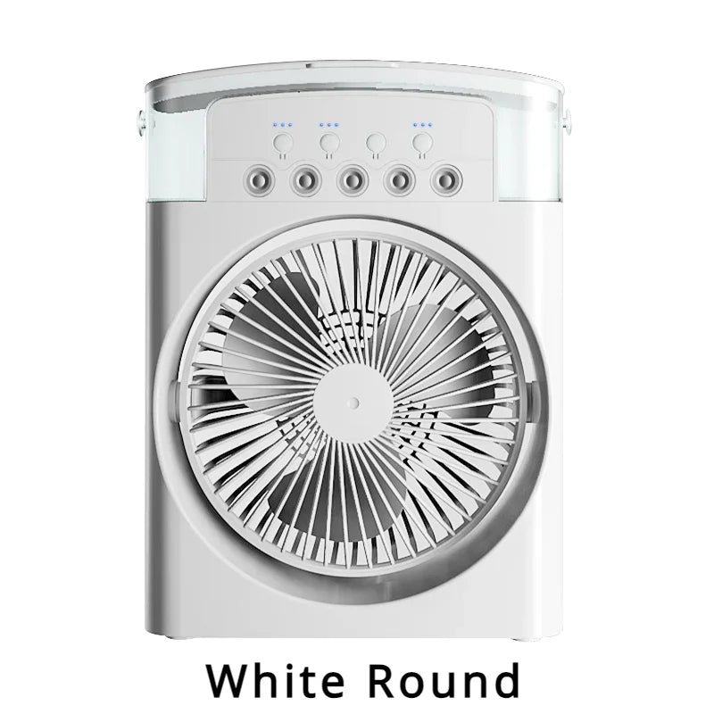 Humidificador portátil 3 en 1, ventilador de aire acondicionado, USB, luz LED nocturna, vaporizador de agua, divertido enfriador de aire, humidificador para el hogar.