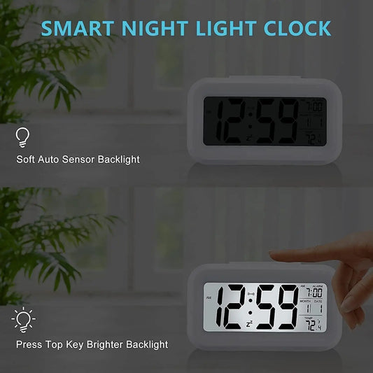 Reloj despertador digital LED con retroiluminación, función de repetición, datos, hora, calendario, escritorio, multifunción, electrónico, retroiluminación, reloj de mesa