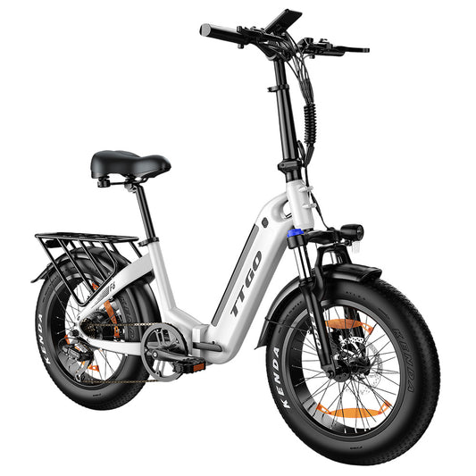 TTGO F6 Electric Bike, 250W Motor, 36V 25Ah Battery, 20*4 inch Tires, 25km/h Max Speed, 100km Max Range, Hydraulic Disc Brake, Front Shock Absorber, Torque Sensor, Shimano 7-speed, LCD Display - White