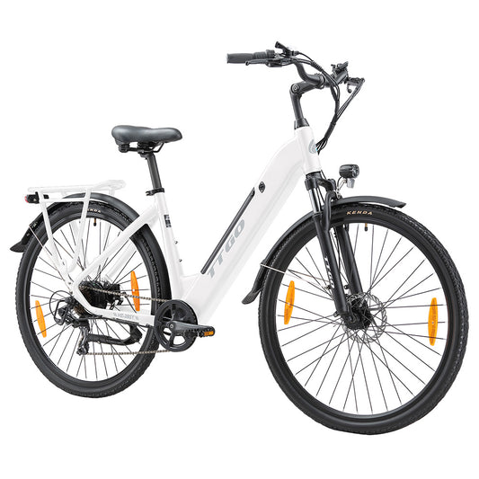 TTGO HZ-28ST Electric Bike, 250W Motor, 36V 20Ah Battery, 700C*45C Tire, 25km/h Max Speed, 100km Max Range, Disc Brake, Shimano 7 Speed, LCD Display - White