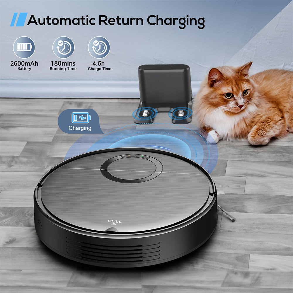Teendow T7S Robot Vacuum Cleaner and Mop, 2000Pa Powerful Suction, 230ml Water Tank, Smart App & Voice Control, 100min Runtime, Self-Charging, 4 Cleaning Modes, Obstacle Avoidance, Ideal for Pet Owners