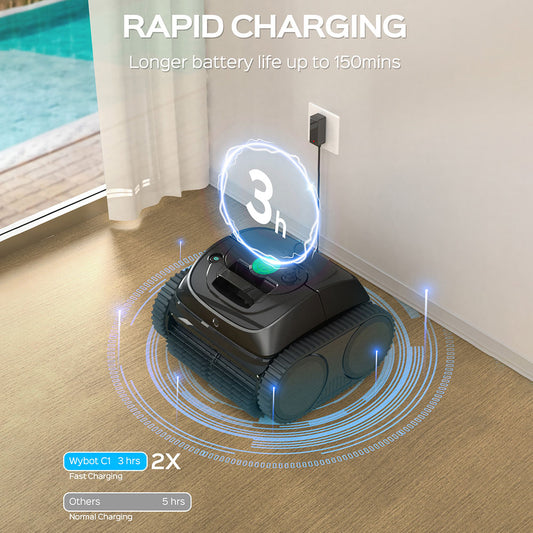 WYBOT C1 Cordless Robotic Pool Cleaner, 150min Runtime, Wall Climbing, Intelligent Route Planning, APP Control, for Pools up to 1,615 Sq.ft
