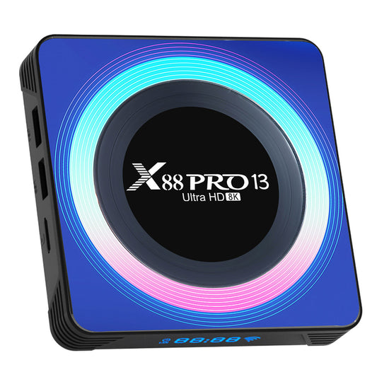 X88 Pro 13 Android 13 TV Box, RK3528 Quad-core, 2GB RAM 16GB ROM, Support 8K Video Decoding, Bluetooth 5.0, WiFi 6, 1*USB3.0, 1*USB2.0, 1*HDMI, 1*RJ451, 1*Micro SD Card