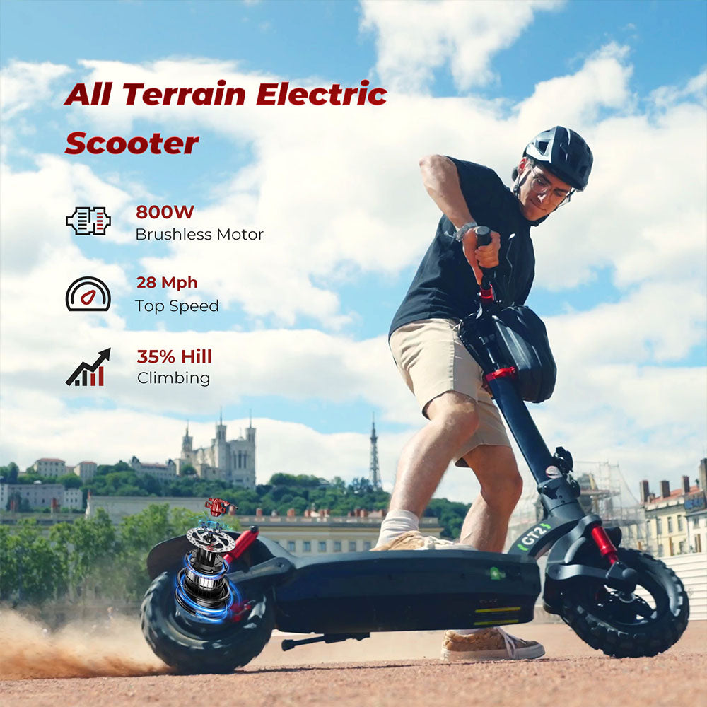 isinwheel GT2 Off-road Electric Scooter, 800W Motor, 48V 15Ah Battery, 11-inch Pneumatic Tires, 45km/h Max Speed, 45km Max Range, Disc Brake, Quadruple Shock Absorber - Black