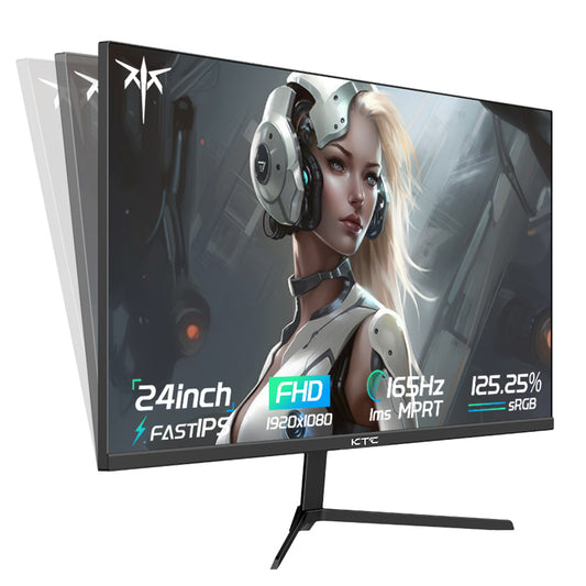 KTC H24T09P Gaming Monitor, 24 Inch 1920x1080 16:9 FHD 165Hz ELED Fast IPS Panel Screen, HDR10 1ms MPRT Response Time Low-blue Compatible with FreeSync G-Sync, 2xHDMI2.0 2xDP1.2 Audio VESA Displayer