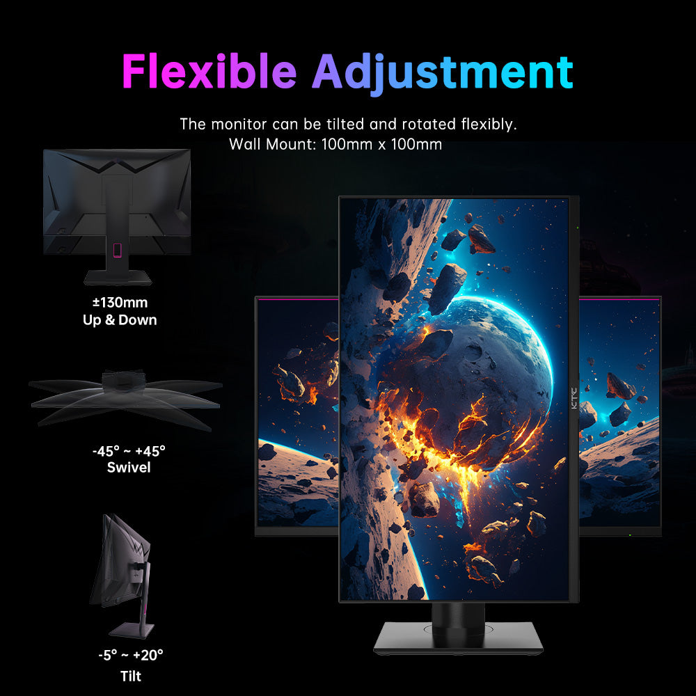 KTC H27T22 27-inch Gaming Monitor 2560x1440 QHD 16:9 ELED 180Hz Fast IPS Panel Screen 1ms GTG Response Time 99% sRGB HDR10 Low Motion Blur Compatible with FreeSync G-SYNC USB 2xHDMI2.0 2xDP1.4 Audio Out Horizontal & Vertical Rotated VESA Mount