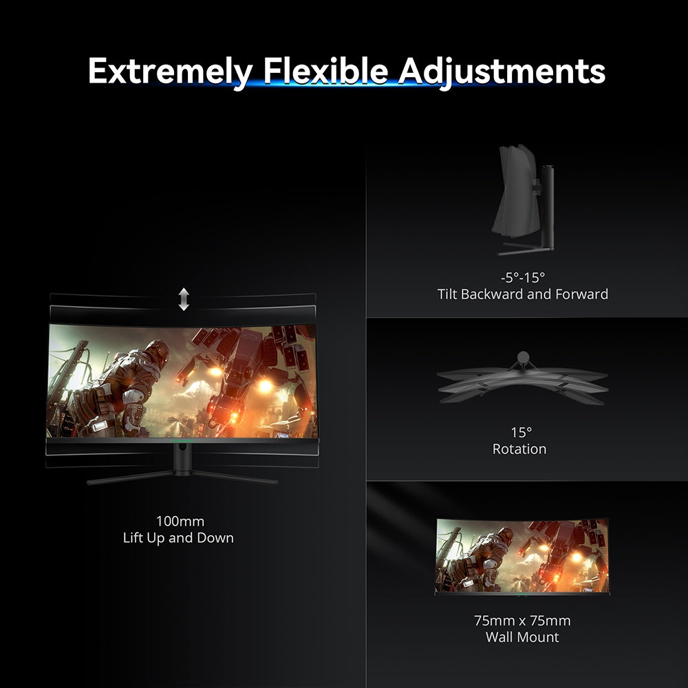 TITAN ARMY C34CHR Gaming Monitor, 34-inch 1500R 3440x1440 WQHD Curved Screen, 165Hz Refresh Rate, 1ms MPRT, Adaptive Sync, 99% sRGB, Support PIP & PBP Display, E-sports Backlight, Tilt Adjustment Wall Mount, Low Blue Light