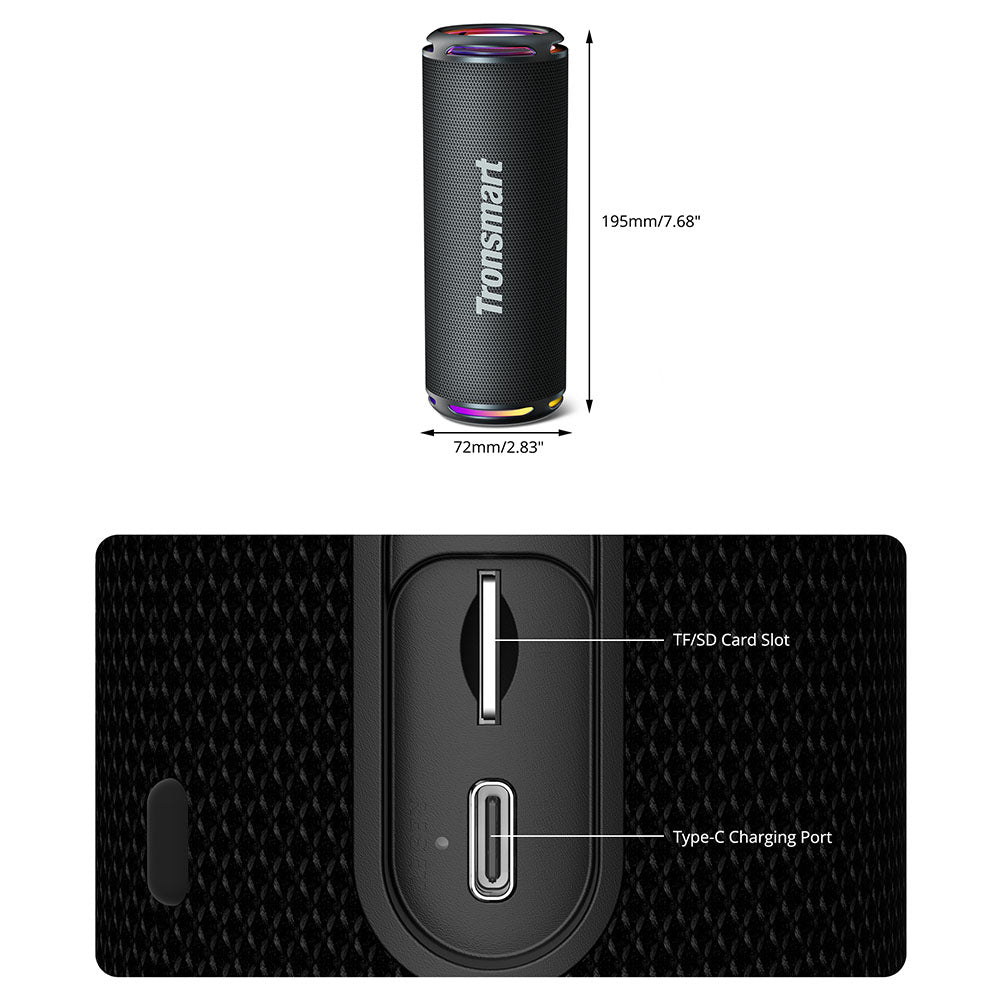 Tronsmart T7 Lite 24W Portable Bluetooth Speaker, IPX7 Waterproof, 4000mAh Battery, Bluetooth 5.3, Black