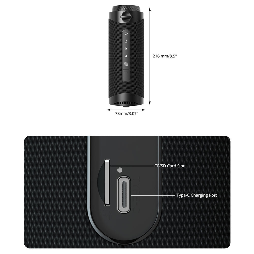 Tronsmart T7 Portable Bluetooth Speaker with LED Lights, 30W Output, SoundPulse, TWS, ATS2853, IPX7 Waterproof, Custom Equalizers - Dark Blue