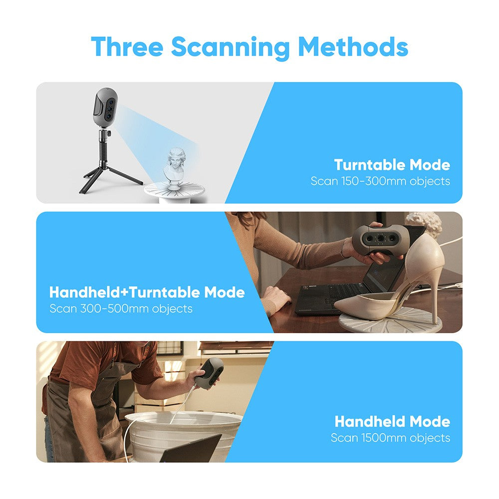 3DMakerpro Mole 3D Scanner Edición Premium, precisión de 0,05 mm, resolución de 0,1 mm, velocidad de fotogramas de 10 fps, seguimiento visual, escaneo facial, antivibración, rango de captura individual de 200x100 mm, con plataforma giratoria.