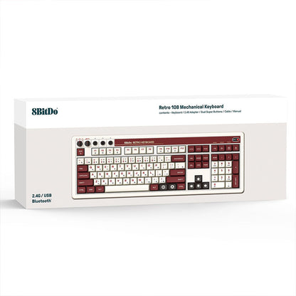 8BitDo Retro 108 Mechanical Keyboard, 108 Keys, Hot-swappable PCB, 3 Modes Connection, Wireless Gaming Keyboard for Windows &amp; Android - Red