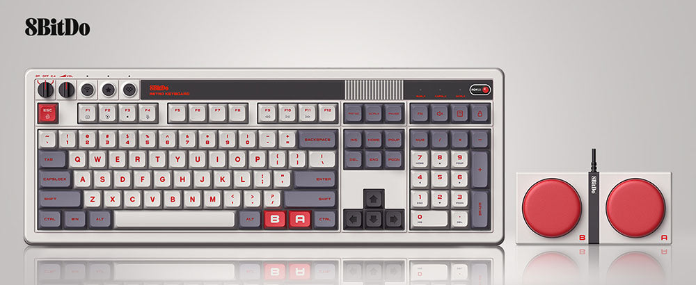 8BitDo Retro 108 Mechanical Keyboard, 108 Keys, Hot-swappable PCB, 3 Modes Connection, Wireless Gaming Keyboard for Windows & Android - Red