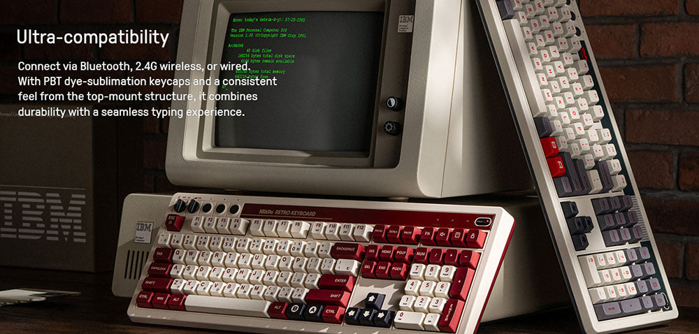 8BitDo Retro 108 Mechanical Keyboard, 108 Keys, Hot-swappable PCB, 3 Modes Connection, Wireless Gaming Keyboard for Windows & Android - Red