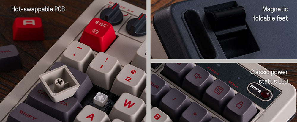 8BitDo Retro 108 Mechanical Keyboard, 108 Keys, Hot-swappable PCB, 3 Modes Connection, Wireless Gaming Keyboard for Windows & Android - Red