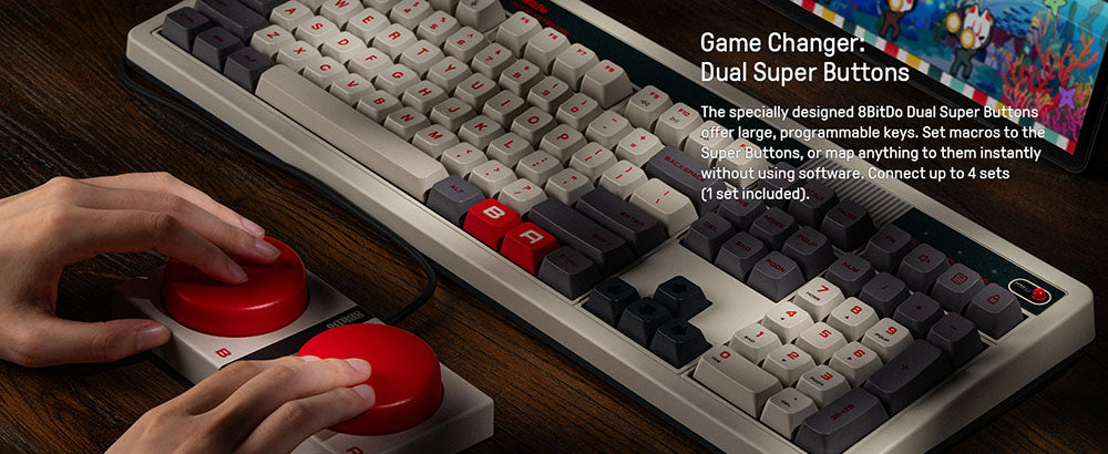 8BitDo Retro 108 Mechanical Keyboard, 108 Keys, Hot-swappable PCB, 3 Modes Connection, Wireless Gaming Keyboard for Windows & Android - Red