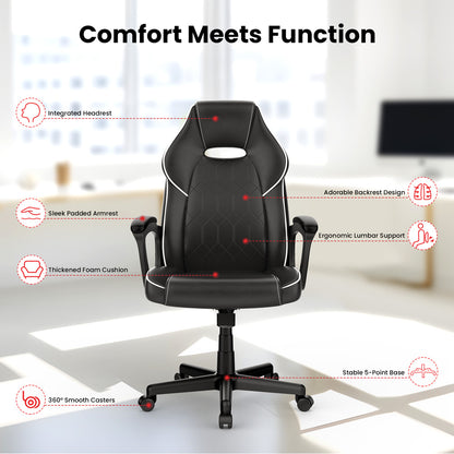 ACGAM CG-4850 Gaming Office Chair Regular Version, Ergonomic Design, Flexible Tilting Tension and Height, Superior PVC Leather, Sleek Padded Armrests, 360° Smooth Swivel