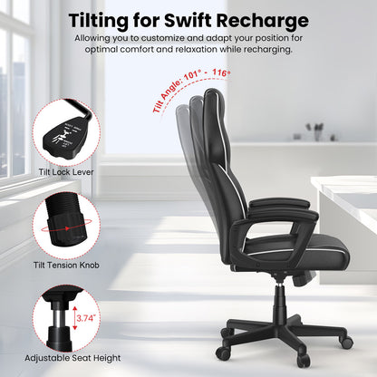 ACGAM CG-5354 Gaming Office Chair XL Version, Ergonomic Design, Flexible Tilting Tension and Height, Superior PVC Leather, Sleek Padded Armrests, 360° Smooth Swivel